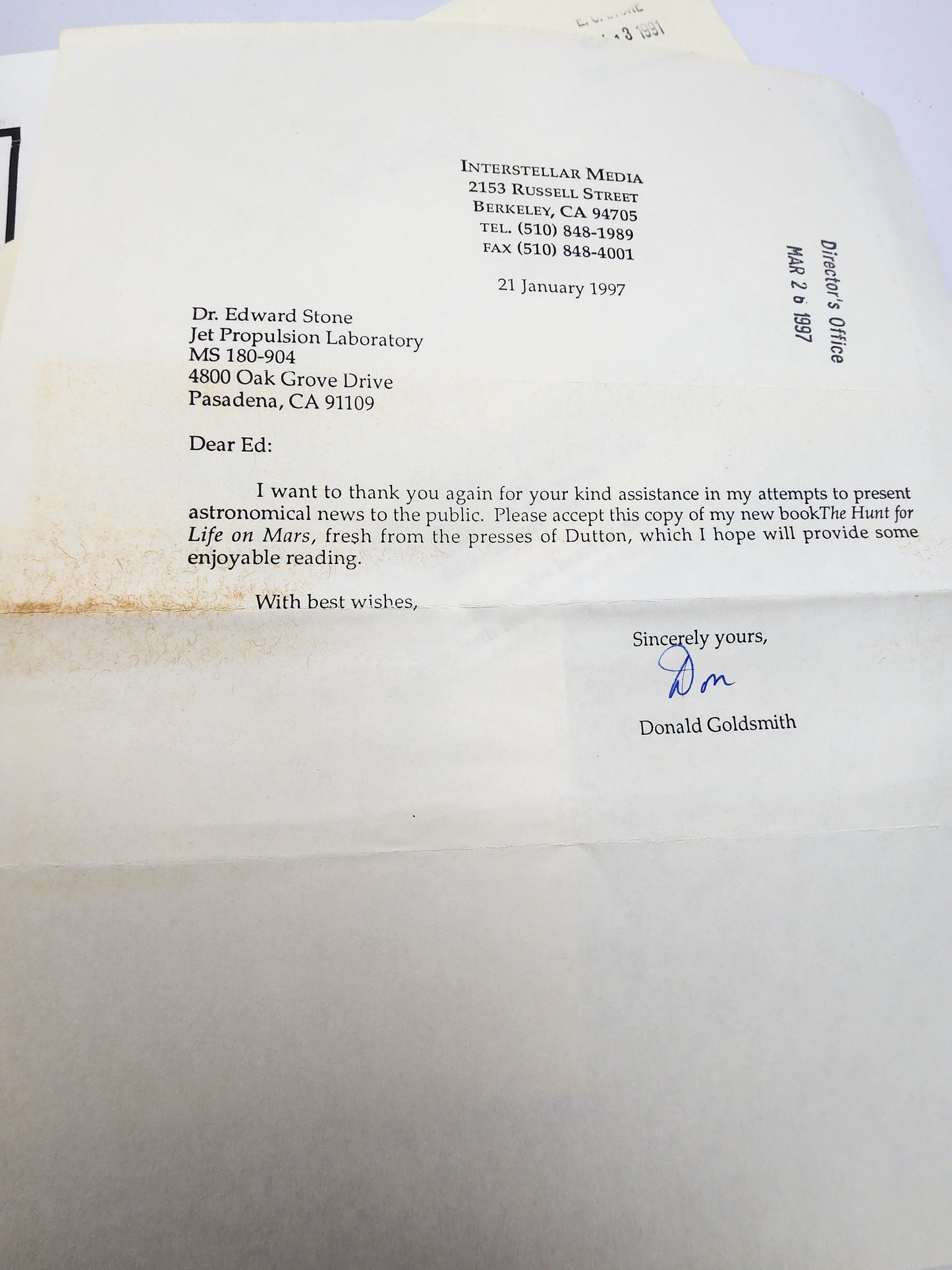 Book "The Hunt for Life on Mars" with Personal Letter