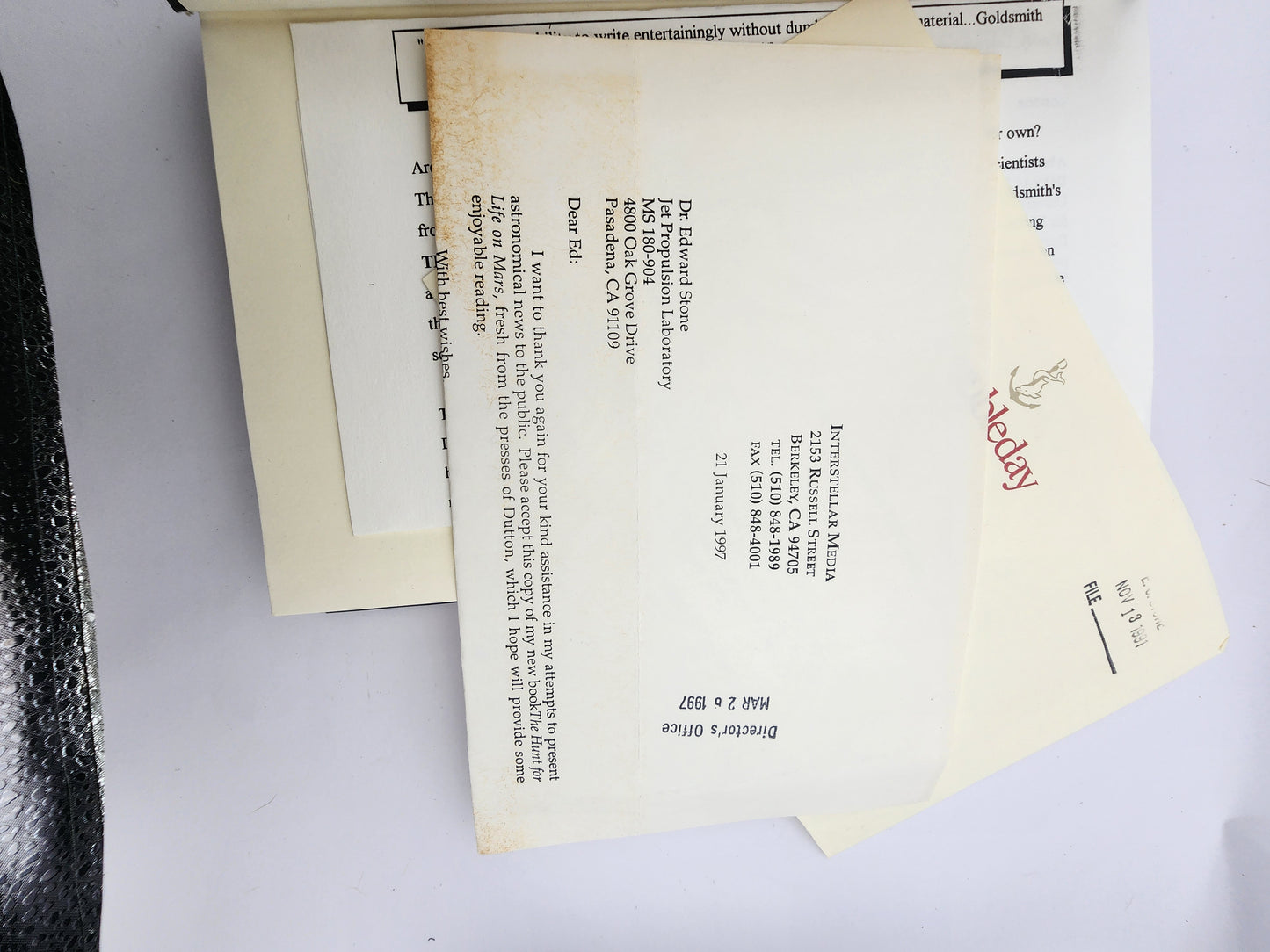 Book "The Hunt for Life on Mars" with Personal Letter