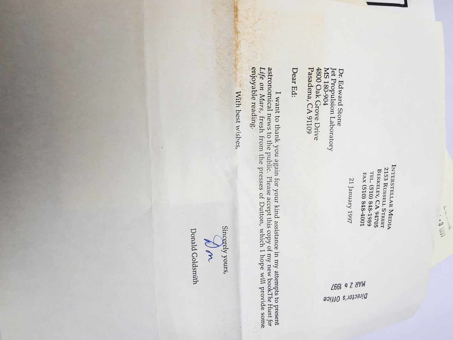 Book "The Hunt for Life on Mars" with Personal Letter