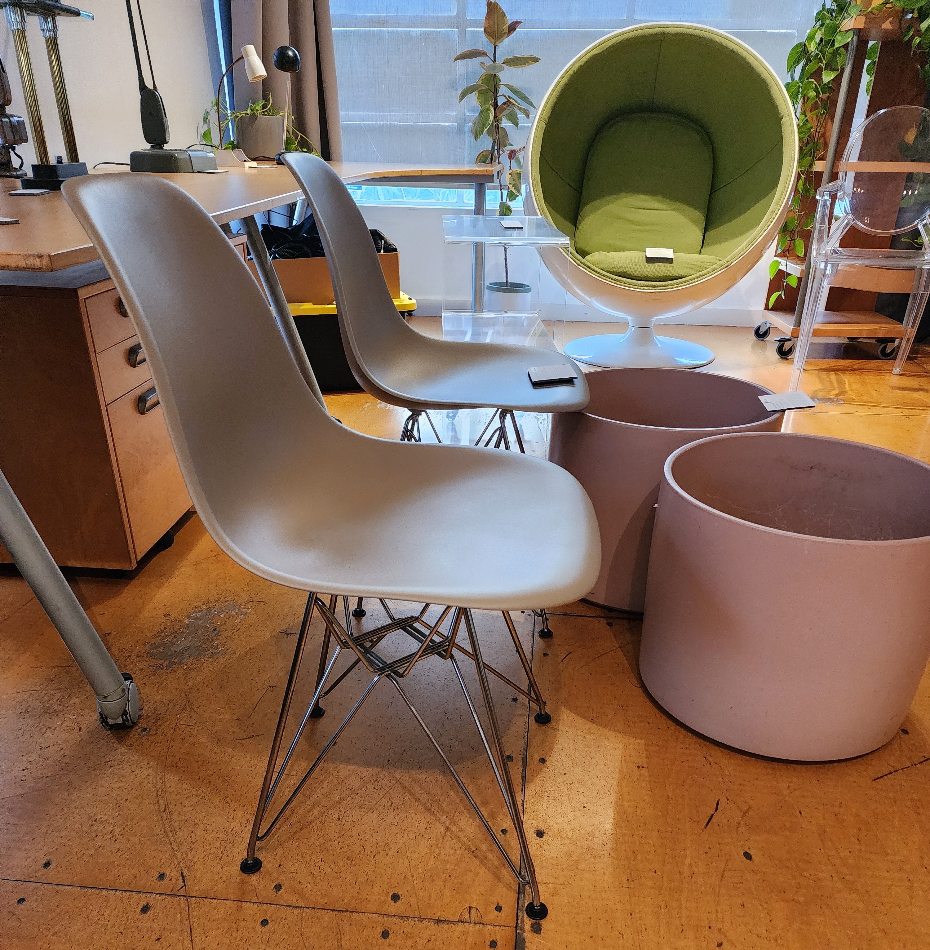 Eames Molded Plastic Side Chairs.